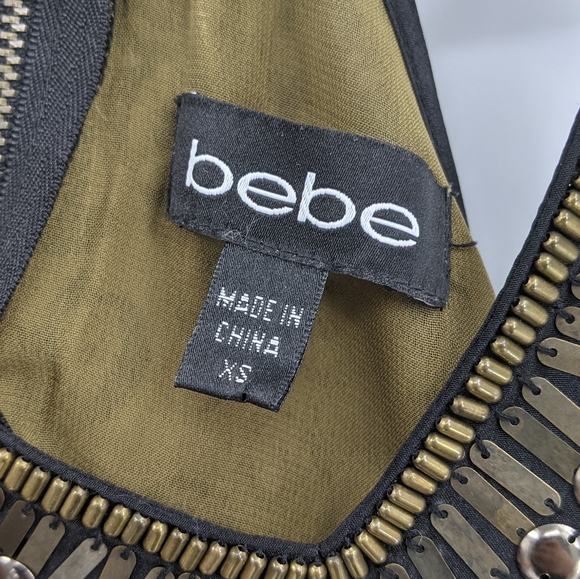 Bebe Silk Printed Beaded Open Shoulder Top Blouse - Picture 7 of 10